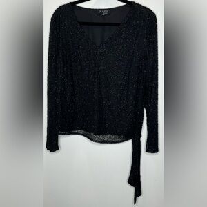 J Kara Black Beaded Long Sleeve Top